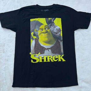 Shrek DreamWorks Mens Large Black Graphic T Shirt Donkey Movie Tee Adult Cotton